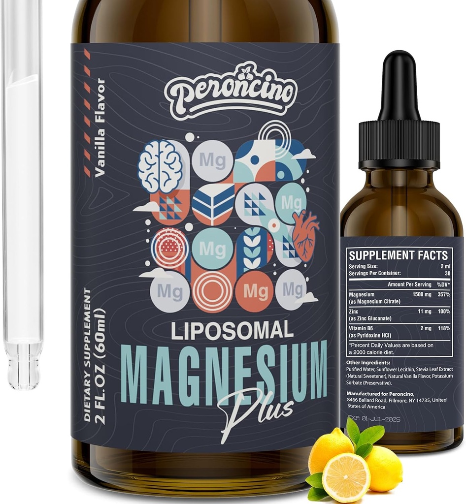 Liposomal Magnezu Citrate Drops for Gut and Bone Health, Mood and Stress Management, Potężna formuła z witaminą B6 i Glukonian cynku 60ml (2.04 Fl Oz (Opakowanie 1))