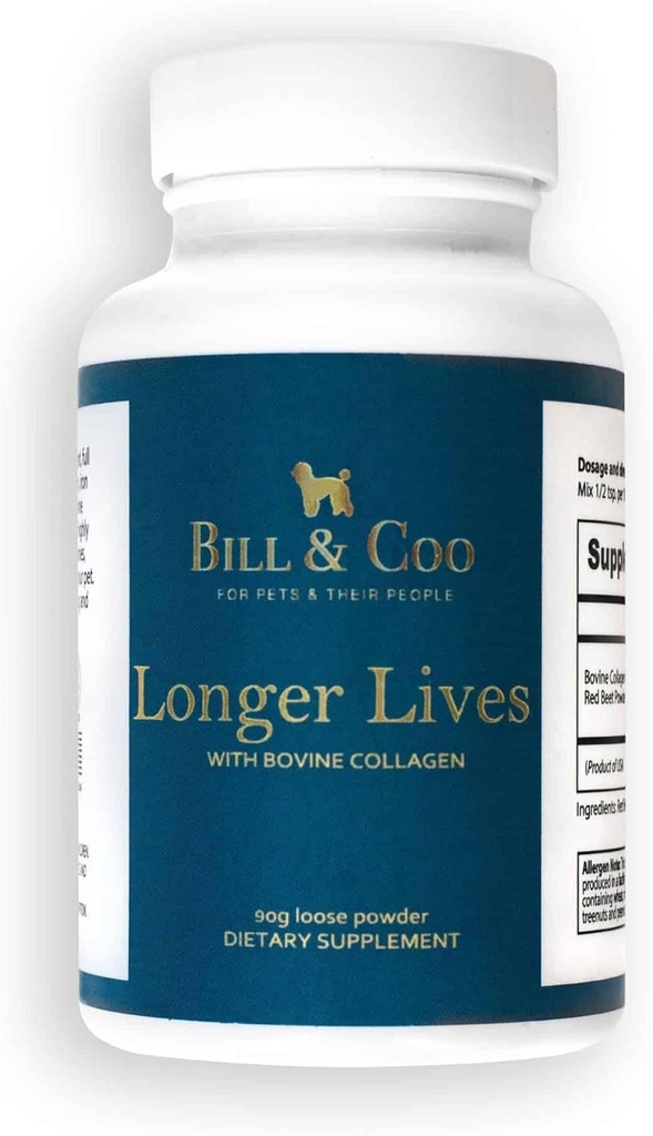 BILL & COO Longer Lives Fiber Suplemen dengan Bovine Collagen Peptides & Beetroot Powder for Dogs - Promotes Digetical, Heart and Liver Dukungan - Dog Joints Suppplemen Formula - 90g