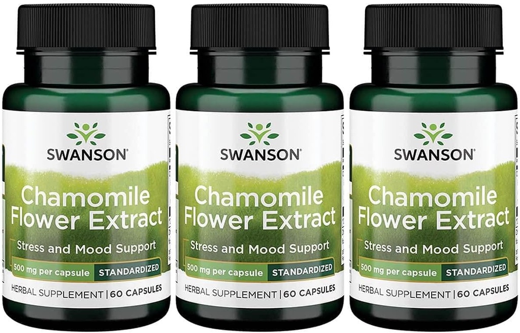 Swanson Chamomile Flower Extract 500 Milligrams Standardized to 1.2% Apigenin 6 mg per Capsule 60 Capsules 3 Pack
