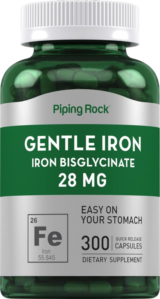 Pipling Rock Iron Bisglycate 28 mg | 300 Capsules | Little Iron Supplement   Not-GMO & Glutember Free