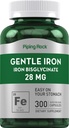 Piping Rock Bisglycinate 28 mg | 300 Cápsulas | Suplemento de ferro Gentle | Non-GMO & Gluten Free