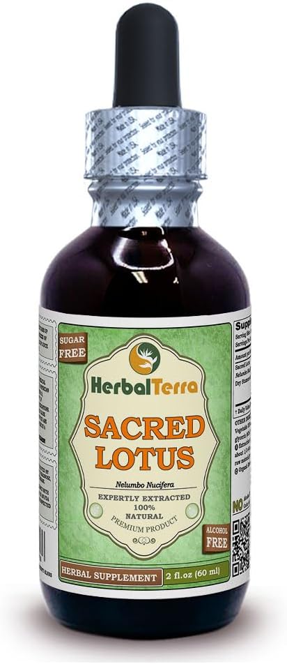 Lotus (Nelumbo nucifera) Glycerite, 건조 된 Stamens 알코올 무료 액체 추출 (브랜드 이름 : HerbalTerra, Proudly Made in USA) 2 fl.oz (60 ml)