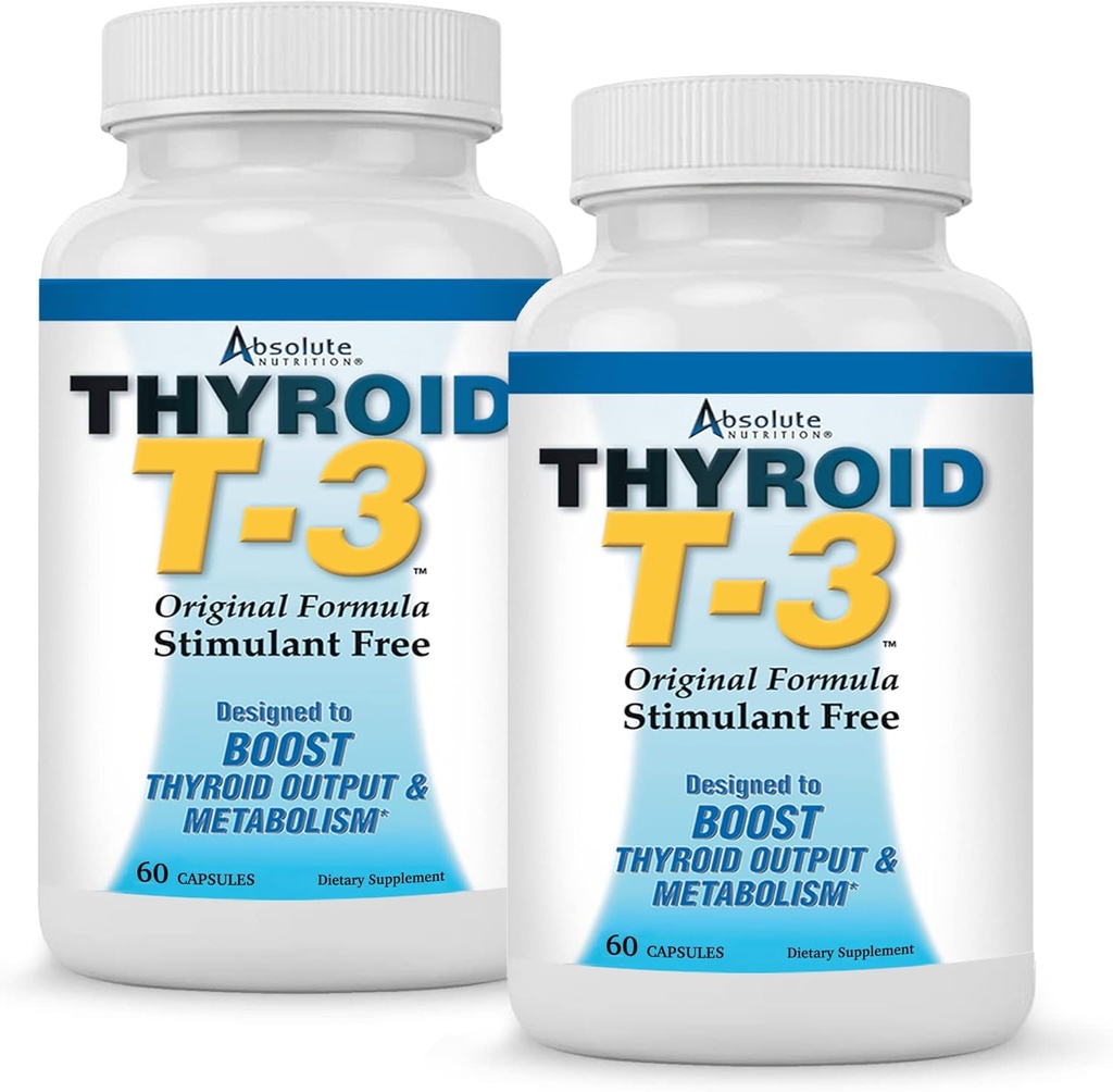 Absolut ernæring Thyroid T3 Radikal Metabolisk støtte til kvinder og mænd, energi og fokus, sund Thyroid funktion, Naturlig Formel, Non- GMO, Ingen koffein, 2 Pack 60 Servering, 120 Kapsler