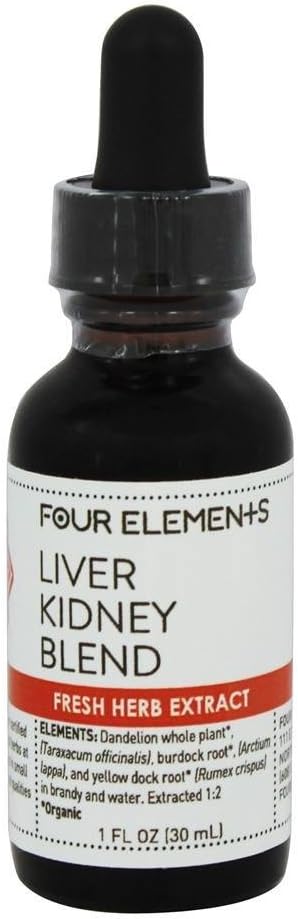 Liver Kidney Blend Herbal Tincture Чотири елементи Органічні трав'яні 1 oz Рідина