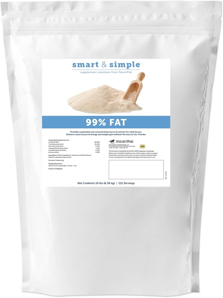 Smart & Simple 99% Fat Budding 124; Hestevægt Gain Supplement understøtter Ideal Body Condition i Heste Buddy 124; Let at bruge & Tasty High Fat Supplements Powder Buddy 124; 112 Servering Buddy 124; 14 LB Bag