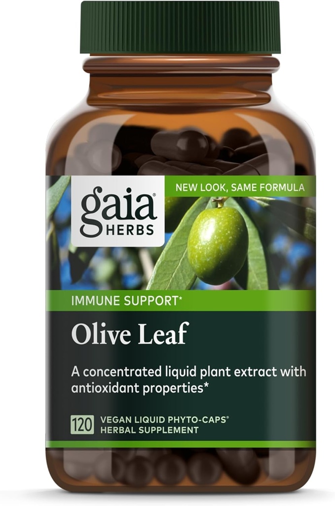 Gaia Herbs Olive Leaf - Dukungan Kesehatan Immune Tradisional - Suplemen Sistem Imune dengan Extract Olive Leaf & Oleuropein * - 120 Vegan Liquid Phyto- Caps (Supply 60 Hari)