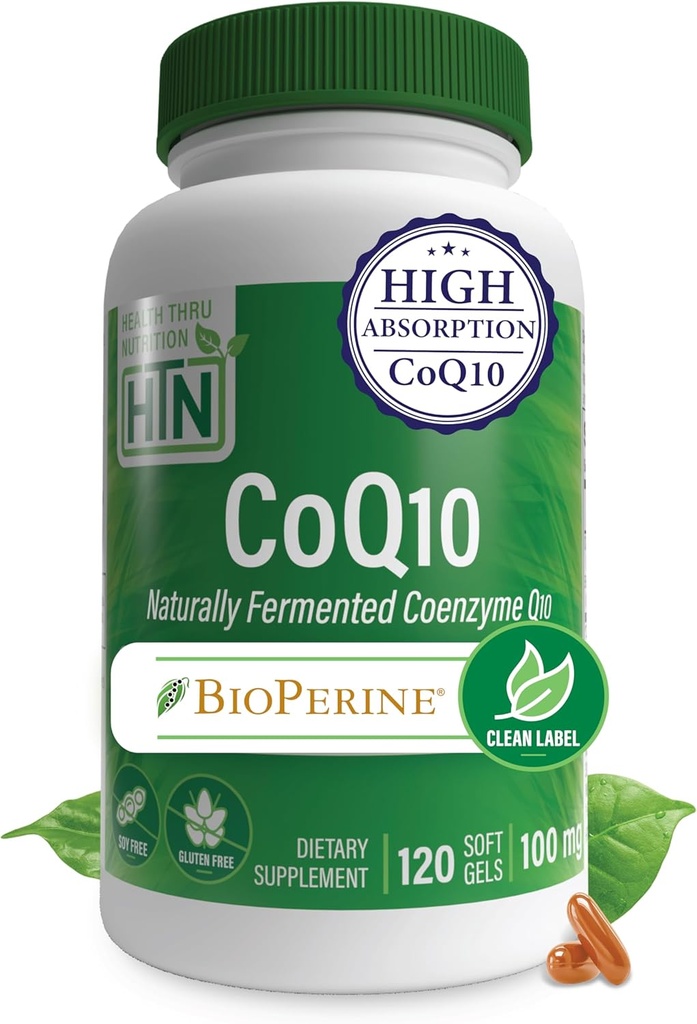 Health Thru Nutrition CoQ- 10 100mg med BioPerine 120 Softgels