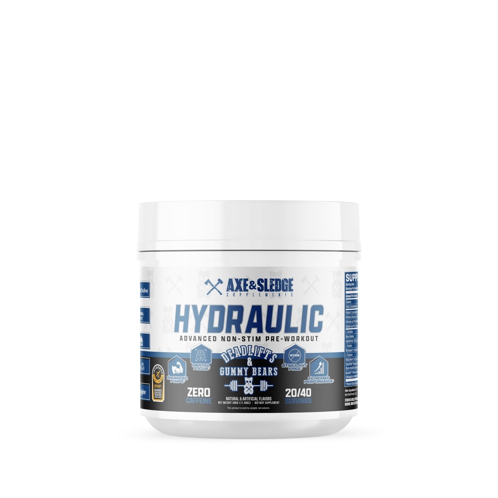 Axe & Sledge Hydraulic Stim-Free Pre-Workout Powder for Men & Women | Performance, Stamina, Focus, Pumps | L-Citrulline, Beta Alanine, Creatine, Caffeine-Free, Deadlifts & Gummy Bears