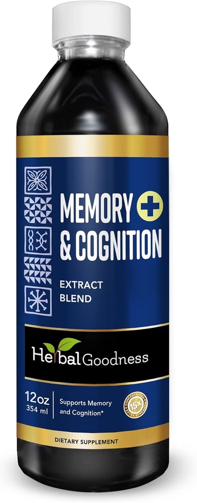 Herbal Goodness Memory and Cognition Liquid Extract 12oz - Unterstützt psychische Klarheit, Energie & Immune Funktion - Organische natürliche Ergänzung mit Ginkgo, Sage & Lion's Mane - 23 Servietten
