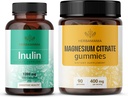 HERBAMAMA Inulin och Magnesium Kit - Bundle på 1200 mg Inulin Fiber Capsules & 400 mg Magnesium Citrate Gummies - Vegan, Non-GMO, Gelatinl-Free - 2 Pack