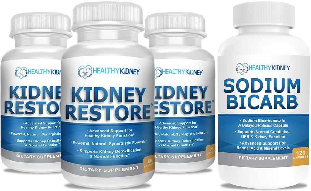 3 Pack Natural Kidney ניקויse כדי לתמוך בתפקוד Kidney ו Detox, 60 קפסולות + Sodium Bicarbonate 650 מ"ג קפסולות נדחה לתמיכה רגילה Kidney Function & Kidney Health תוסף