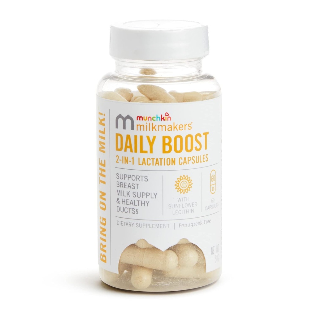Munchkin® Milkmakers® Daily Boost 2-in-1 Laktácia Doplnky pre dojčenie, ošetrovanie a pumpovanie mamičky - Fenugreek zadarmo, 60 kapsúl