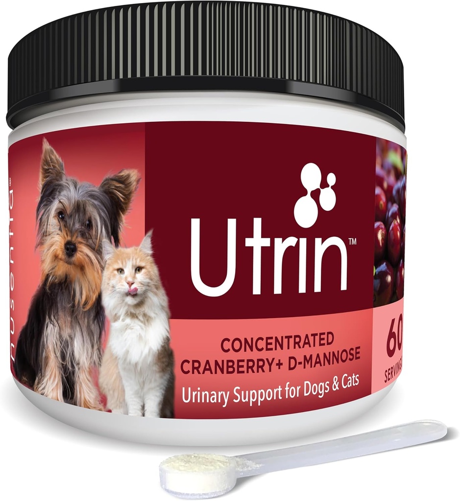 NUSENTIA UTRIN - Katu eta txakurrentzako laguntza urinarioa - Ekintza bikoitzeko Cranberry & D-Mannose - Bladder Natural Health, Incontinence eta Recurring UTI, 60 Zerbitzu