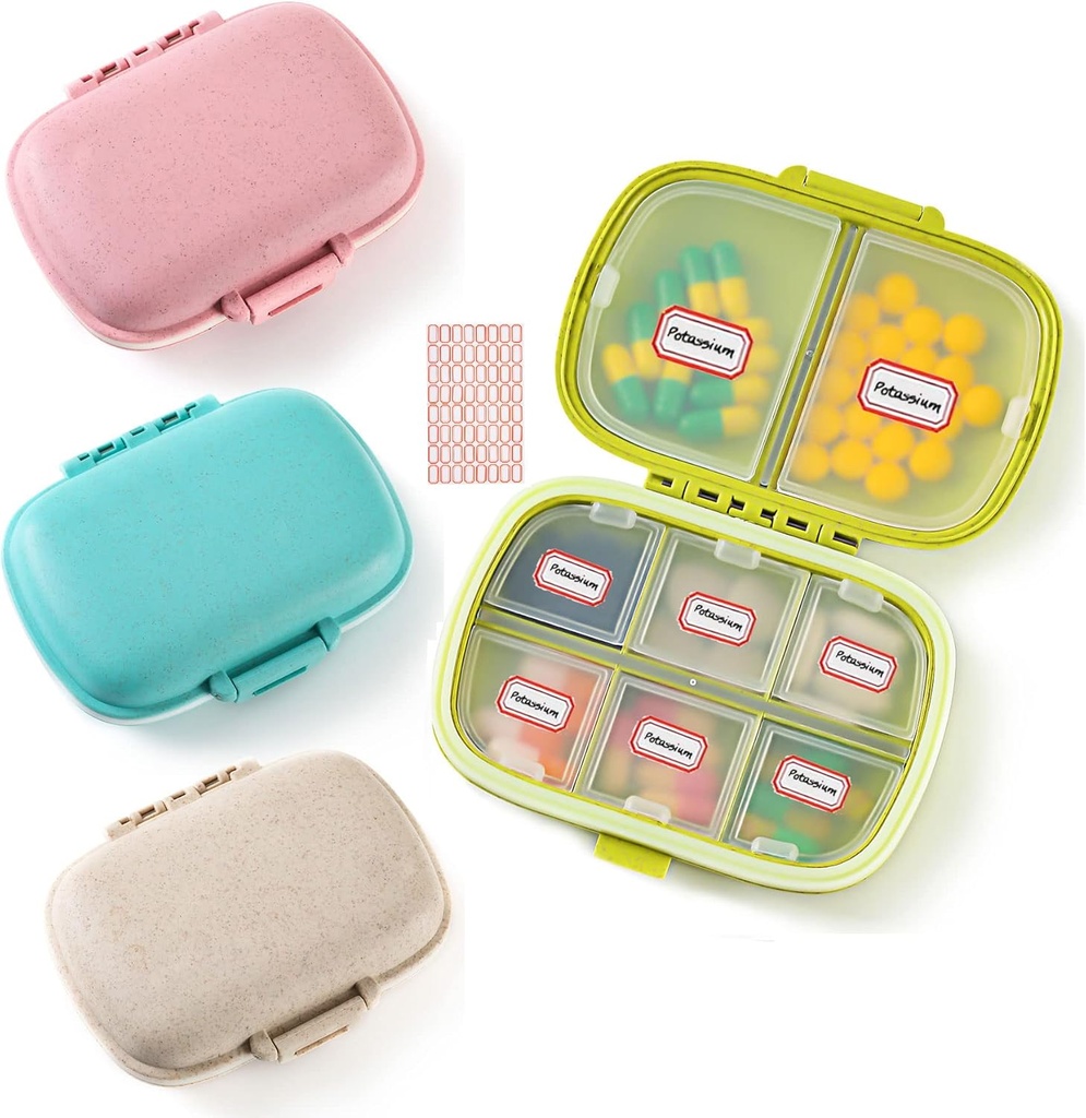 4 Pack Travel Pill Organizátor, 8 Compartments Small Pill Box, Přenosný denní Pill Pouzdro pro medicínu, Vitamin, Doplněk skladování, Kompaktní Pill Kontejner pro kapesní, Purse, Cestování, Kancelář, Domácí použití