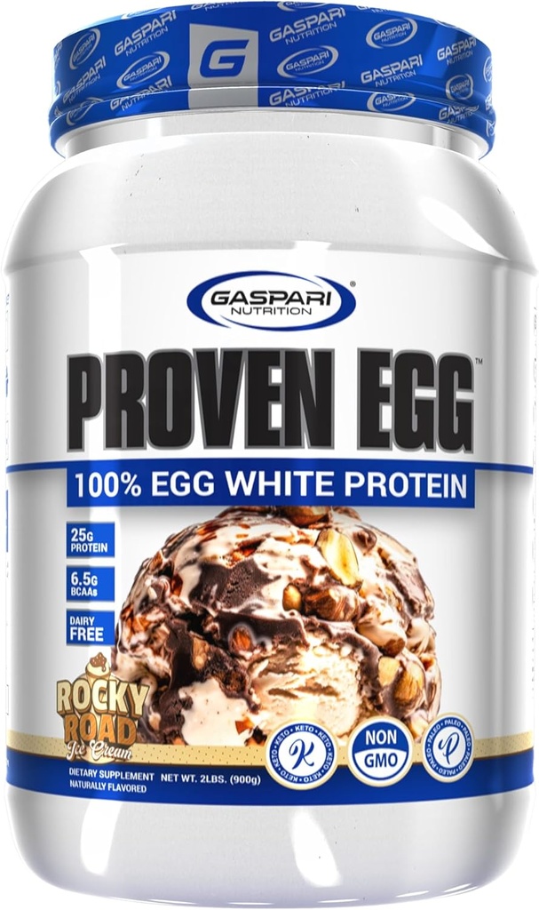 Gaspari Nutrition Proven Egg, 100% Egg White Protein, 25g Protein, Keto Friendly, Dairy e Lactose Free, Soy Free (2 lbs, Rocky Road)