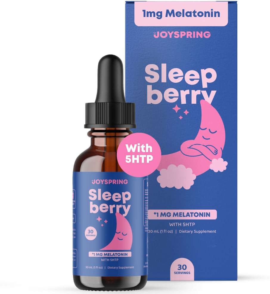 JoySpring Melatonin 1MG för barn | 5HTP & L-Theanin - Sugar-Free Liquid Melatonin för barn och tonåringar - Barnvänligt sömntillägg (1 fl oz)