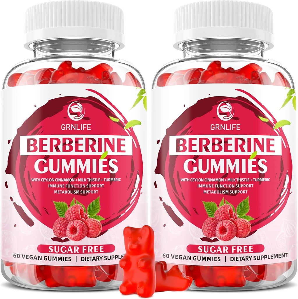 Berberine Gummies with Ceylon Cinnamon 1500mg High Potency Berberine HCL Supplement for Immune and Metabolism Support, Sugar Free, Raspberry Flavor - 120 Count