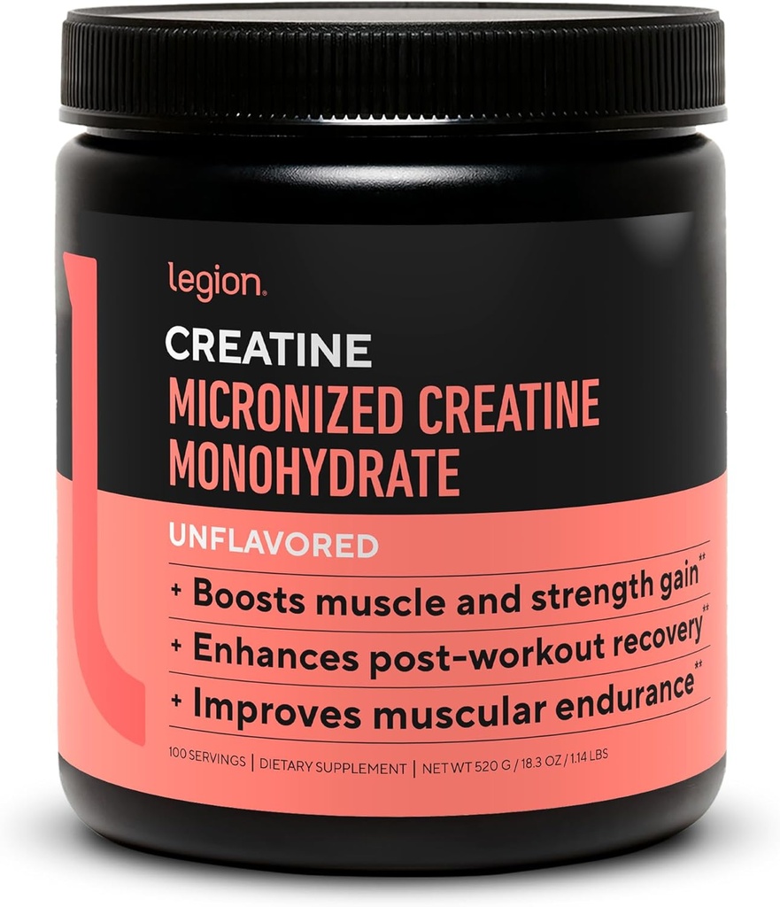 LEGION Micronized Creatine Monohidrat Təhlükəsiz - Muscle Kazan və Post Workout Recovery üçün Clean Creatine Toz - Maksimum Absoreksiya üçün Micronized Creatine (100 Xidmət, Unflavored)