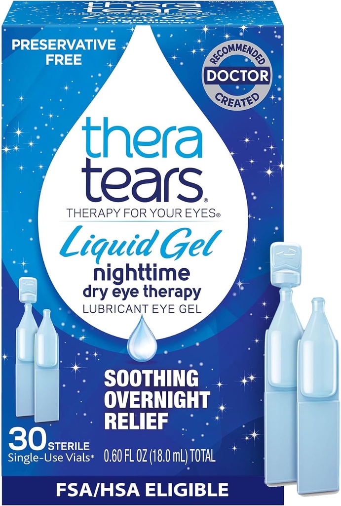 TheraTears Liquid Gel Nachtzeit Schmieren Augentropfen für trockene Augen, Single-Use Vials, 30 Zähler