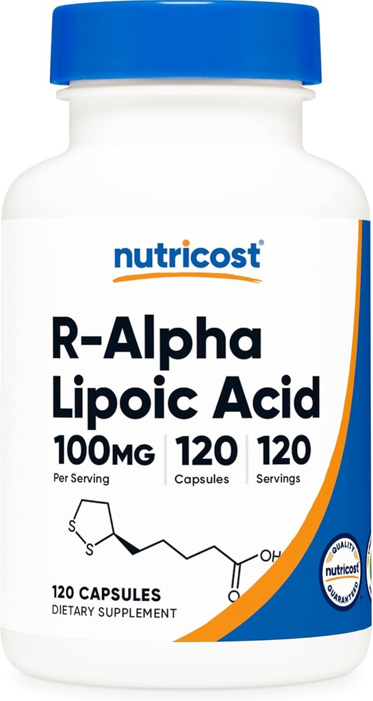 Nutricost R- Alpha Lipoic Acid 100mg, 120 Kapsle - Veggie Kapsle, Non- GMO, bez glutenu