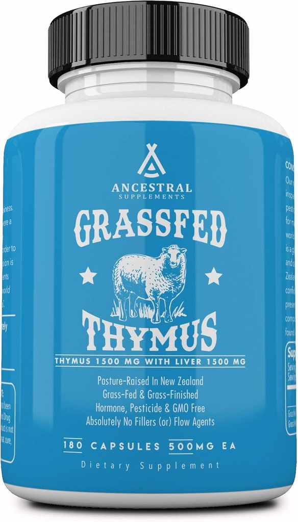 Gras Fed Ovine (Sheep) Thymus Glandular Extract, 3000mg, Histamin, Energie, Allergie und Immununterstützungsergänzung mit Grass Fed Beef Liver, Non GMO, 180 Kapseln