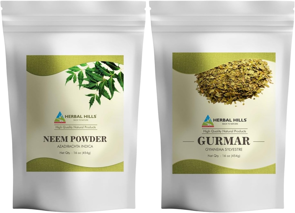 HERBAL HILLS Neem Leaf Powder en Gurmar Powder Gymnema Sylvestre Pack van 2 Combo