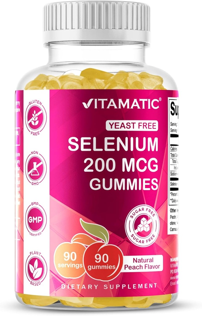 Vitamatic Yeast Free Selenium Gummies 200mcg як Selenomethionine Supplement Essential Trace Мінерал з Покращеним поглинання 90 Пектину На основі Gummies
