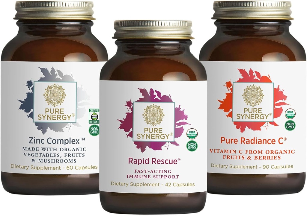 PURE SYNERGY 即时免疫支持包 有机维生素C 补充包 锌 配全食品 快速草药配方 Echinacea 提取包 非GMO和有机成分