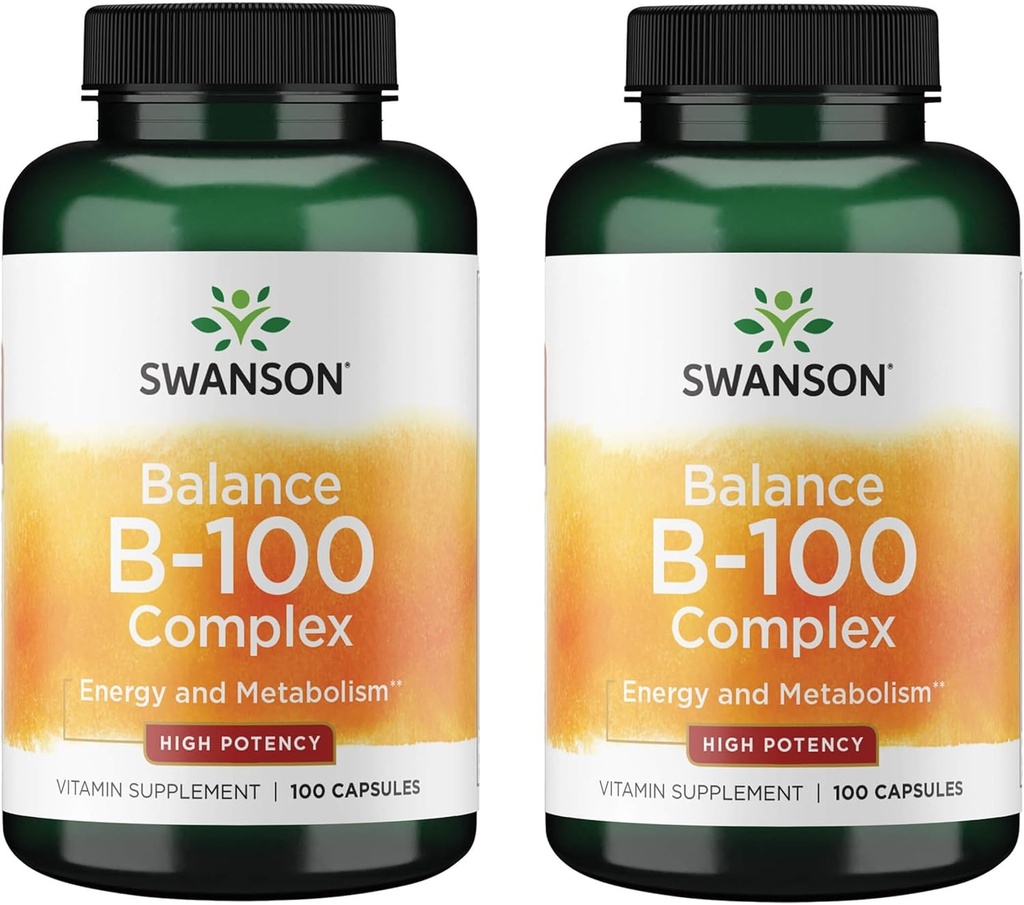 Swanson Vitamina B-100 - Integratore di vitamina Promuovere il supporto energetico e metabolico - Formula di alta potenza che supporta la salute del cuore, la salute del cervello e la funzione nervosa - (100 capsule) (2 Pack)