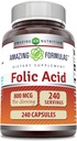 Amazing Formulas Folic Acid (Vitamin B9) 800 Mcg supplement ) Capsules ) Non-GMO - Gluten-Free ) Made in USA (1 Pack ) 240 count)