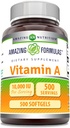 Amazing Formulas A vitamīns 10000 SV Papildinājums kā Retinilpalmitāts - 3000 Mcg - Softgels - Non-GMO -- Bez lipekļa - Ražots ASV (1 Pack, 500 Count)