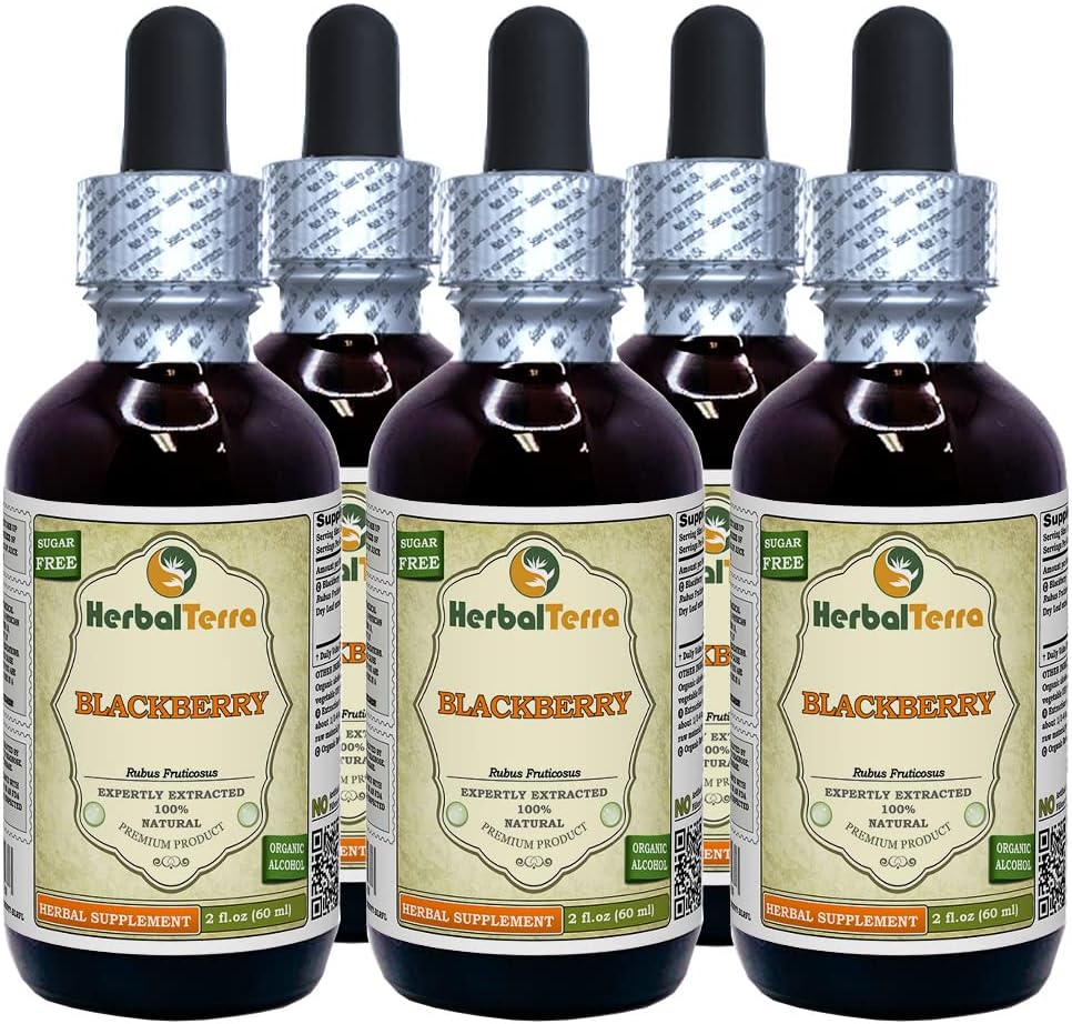 BlackBerry(Rubus fruticosus) Tincture、有機乾燥葉液体エキス(ブランド名:HerbalTerra、米国製)5x2 fl.oz (5x60 ml)