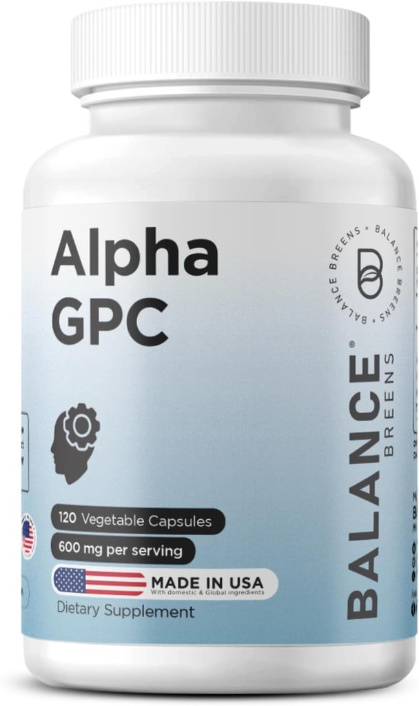 Alfa GPC Choline suplementari 600mg, 120 Veg Capules - Fórmula de memòria avançada, implementació del cervell nootròpic (120 Compte (Pira de 1))