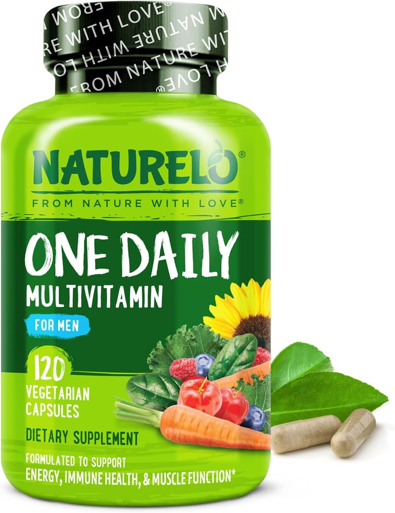 NATURELO Mens Multivitaminici - Un Multivitaminico Giornaliero per Uomo con Vitamine, Minerali & Organici Alimenti Interi, Aumentare Energia & Salute, Non OGM, 120 Capsule Vegetariani