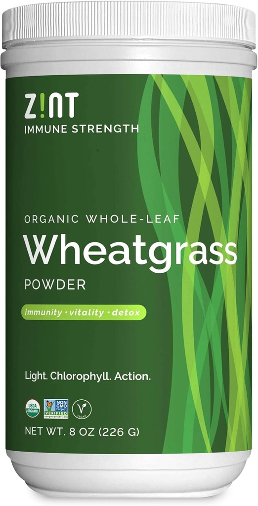 Zint Wheatgrass Powder, Organic (8 oz): Powerful Immune Support Supplement, Whole Leaf Antioxidant Chlorophyll Source for Detox, Immunity Booster