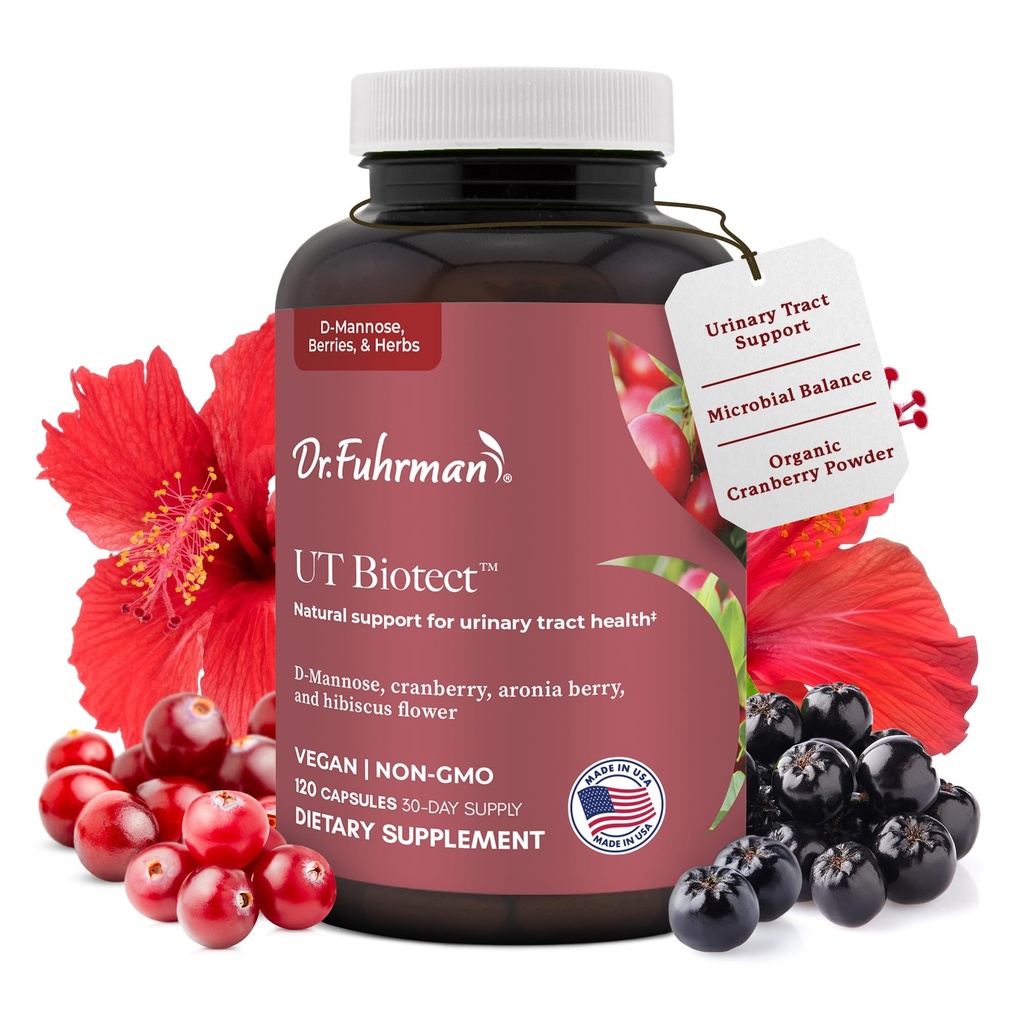 Dr. Fuhrman. Ut Biotect Urinary Tract Supplement | Wholefood Cranberry Pills for Women Made in The USA | D-Mannose, Aronia Berry, and Cranberry | Cleanses and Protects The Urinary Tract | 120 Caps