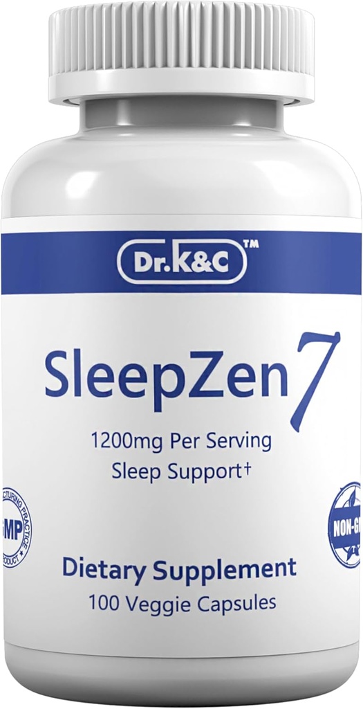 Dr.K&C SleepZen7 miega papildinājums – visi dabas botāniskais augs Sourced 1200 mg 100 Veggie kapsulas miega atbalsts Organic Tart Cherry Valerian Root Extract No Filter Non GMO