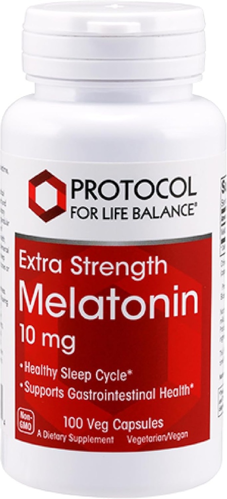 生活保障议定书 Melatonin 额外力量 - 10 mg Melatonin - 成人睡眠支持 - 日常免疫支持 - 松果腺援助 - Kosher & 非GMO - 100 Veg Capsules