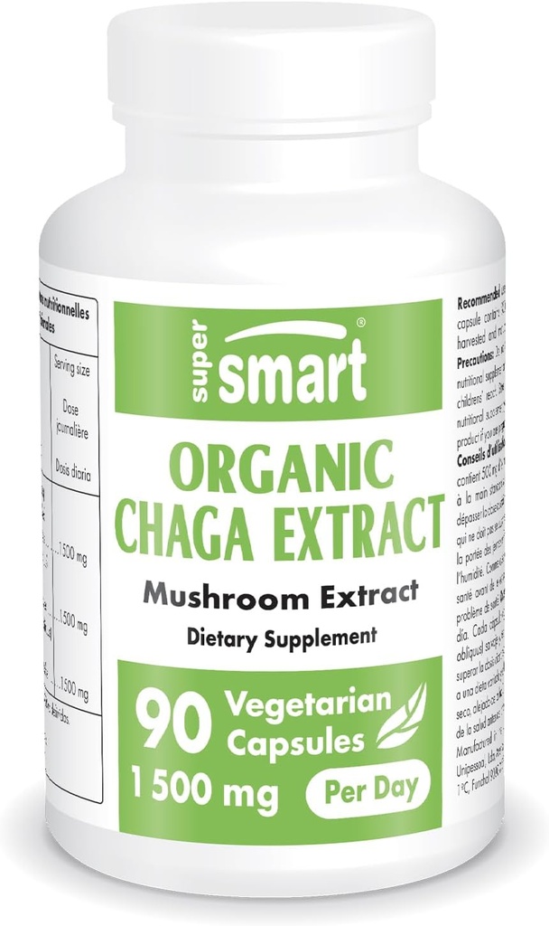 SuperSmart organska Chaga Extract 1500mg na dan (visoka moč) - Wild & ročno obrabljen Chaga gobe dodatek 
