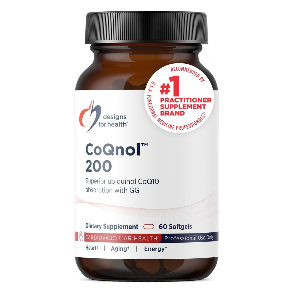 Designs for Health CoQnol 200mg - CoQ10 Ubiquinol with Superior Bioavailability + Exclusive Absorption Technology - Double CoenzymeQ10 Boost with GG - Heart, Healthy Aging + Cell Support (60 Softgels)