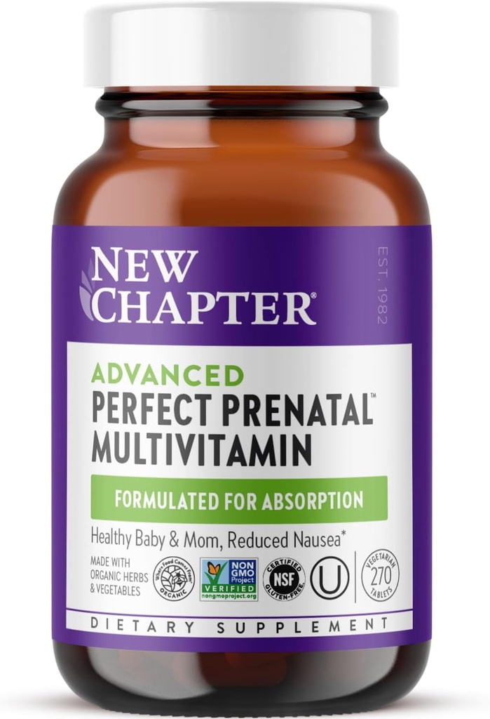 Nuevo capítulo Advanced Perfect Prenatal Vitaminas, 270ct, Hecho con ingredientes orgánicos, no transgénicos para bebé saludable &amp; madre - Folate (Methylfolate), Hierro fermentado entero, vitamina D3 + jengibre