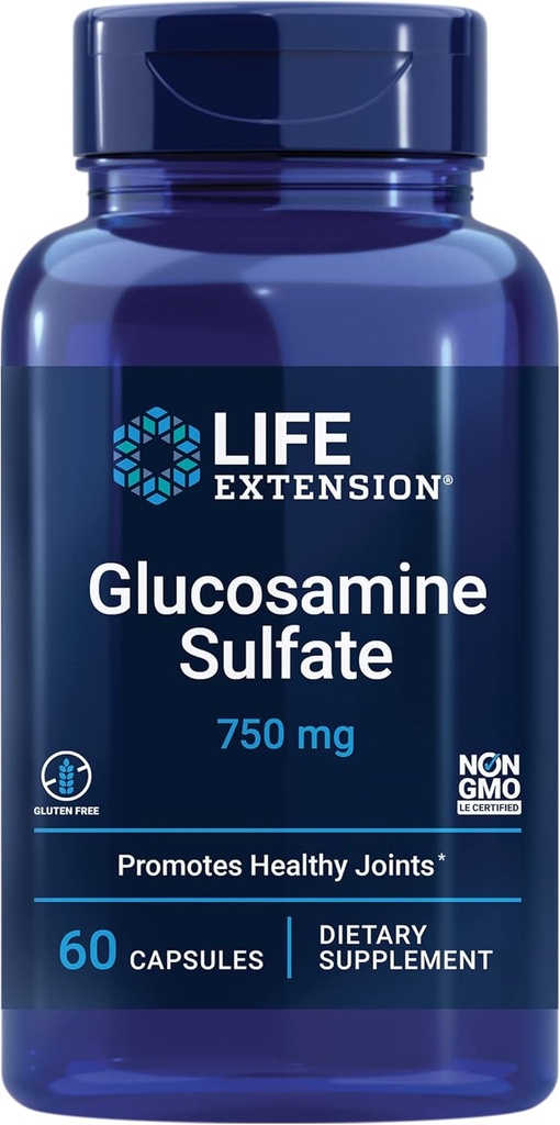 Durée de vie Sulfate de glucosamine, 750 mg, soutient le confort du genou et la santé articulaire, sans gluten, sans OGM, 60 capsules