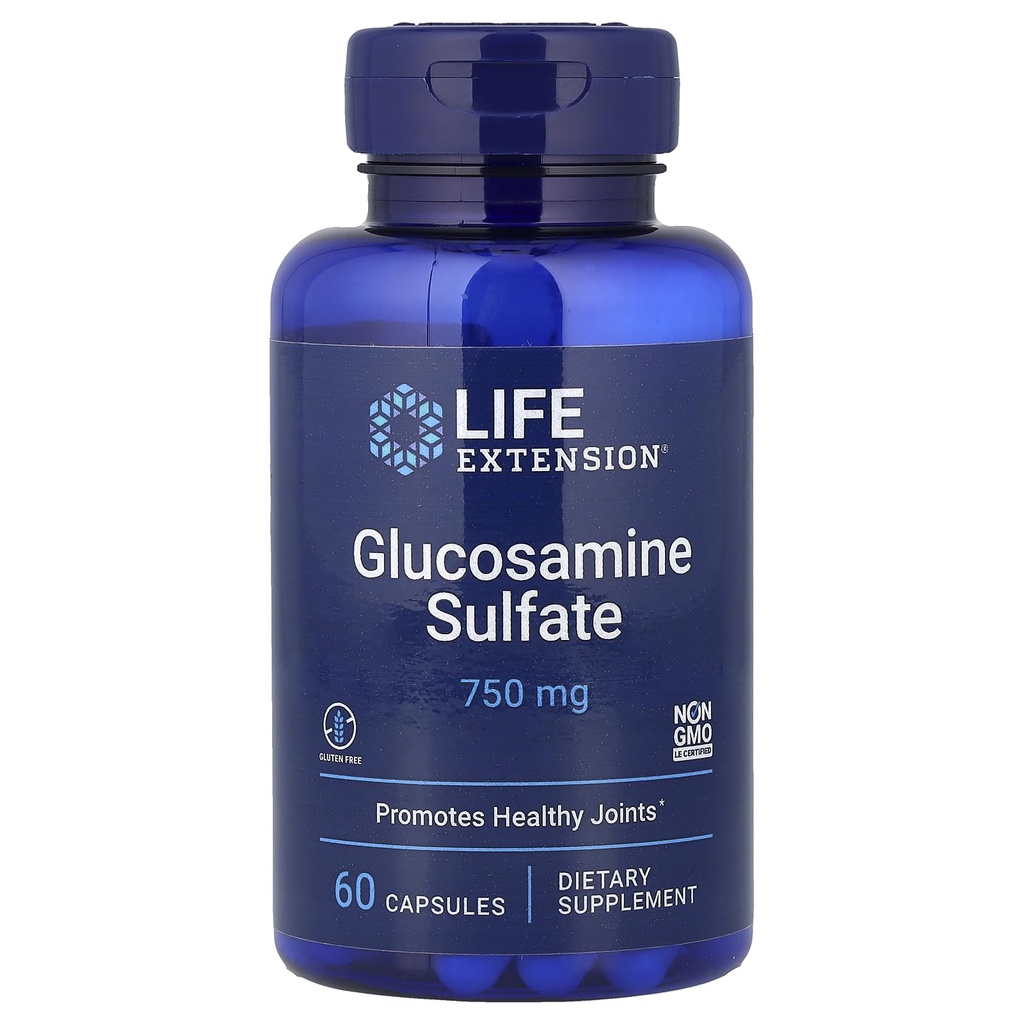 Life Extension Glucosamine Sulfate, 750 mg, Supports Knee Comfort and Joint Health, Gluten-Free, Non-GMO, 60 Capsules