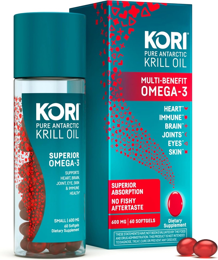 Kori Krill Oil Omega 3 Superior Absorpcijsko olje, EPA & DHA, 600 mg, 60 Softgels