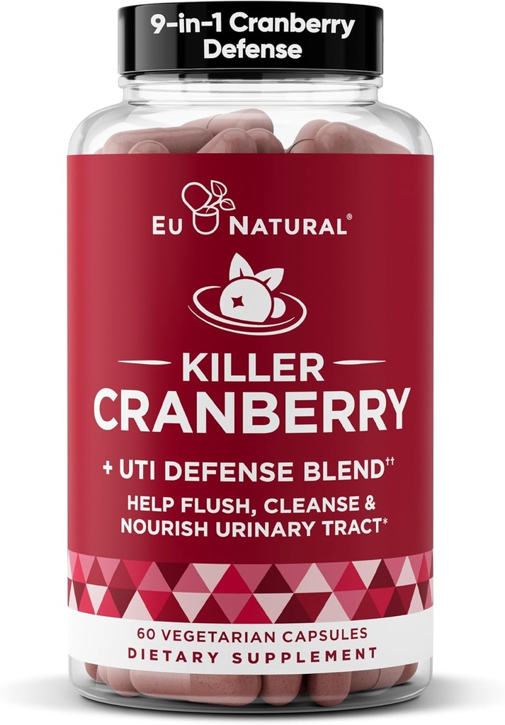 9- in1 Killer Cranberry Pills for Women - UTI Defense Blend with Clinically Studed Ingredients - 9 Extraction Urinary Tract Supplement - Pine Bark, Propolis, D-vitamin & More - 60 Fast- Action Capsules