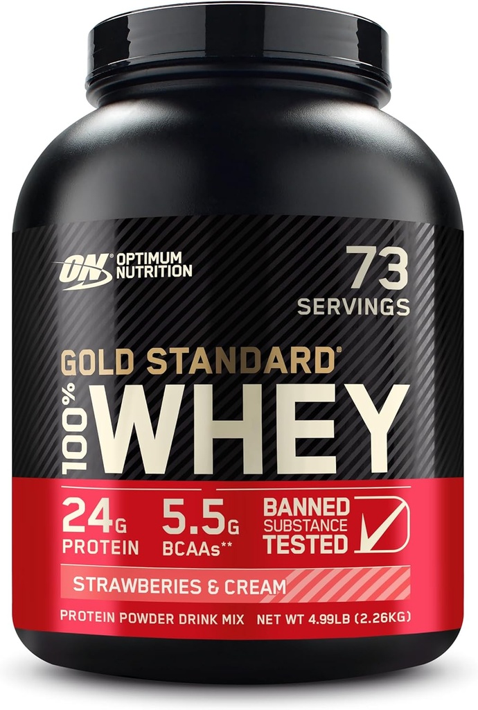 Optimum Nutrition Gold Standard 100% Whey Protein Powder, jordgubbar & Cream, 5 pund (Packaging May Vary)