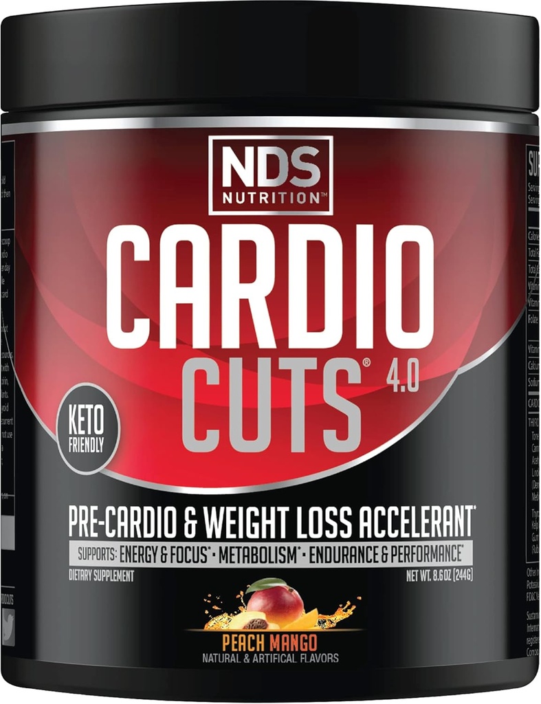 NDS Nutrition 4.0 Pre Workout Supplement - L-Carnitine, CLA, MCT, L-Glutamine 및 Safflower Oil - Peach Mango (40 인분)이있는 고급 체중 감량 및 Pre Cardio 공식
