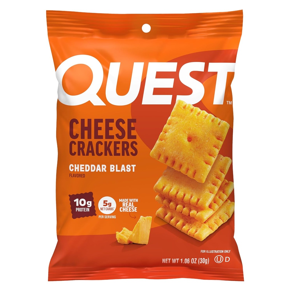 Quest nutrition cheese crackers, Cheddar Blast, 10g Protein, 5g Net Carbs, 1g Sugar, Made with Real Cheese, 12 Packs (1.06 oz sáčky)