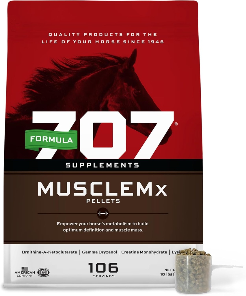 Formule 707 MuscleMx Equine Supplement, 10 liber Bag - Podpora stabilizace a budování svalů pro koně s lysinou, gama oryzanol, Creatine & OKG